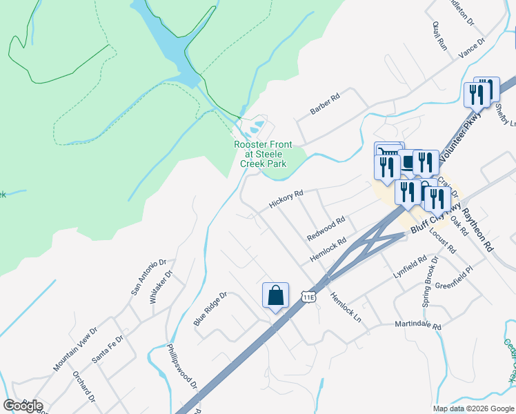 map of restaurants, bars, coffee shops, grocery stores, and more near 404 Hickory Road in Bristol