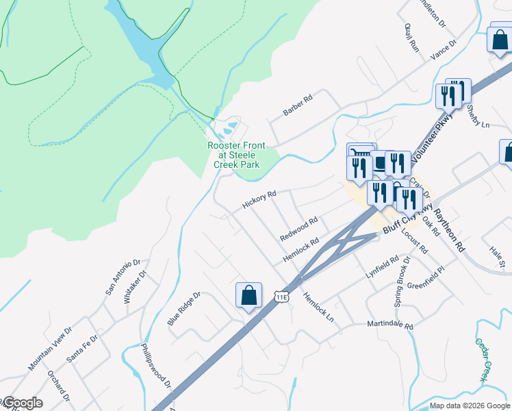 map of restaurants, bars, coffee shops, grocery stores, and more near 305 Hickory Road in Bristol