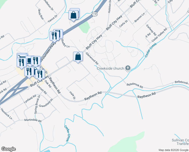 map of restaurants, bars, coffee shops, grocery stores, and more near 307 Tween Hills Road in Bristol