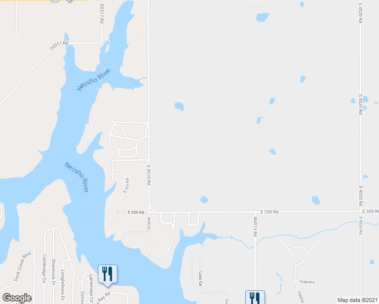 map of restaurants, bars, coffee shops, grocery stores, and more near 31694 South 4510 Road in Cleora