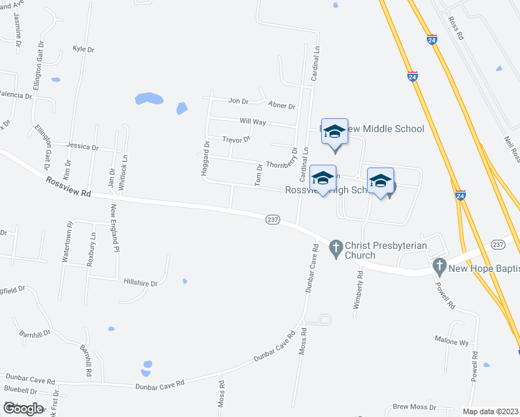 map of restaurants, bars, coffee shops, grocery stores, and more near 1071 Rossview Road in Clarksville