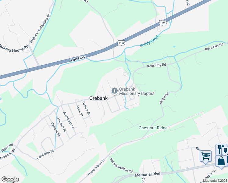 map of restaurants, bars, coffee shops, grocery stores, and more near 204 Mount Vernon Drive in Kingsport