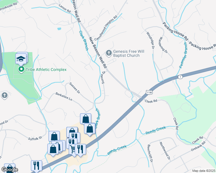 map of restaurants, bars, coffee shops, grocery stores, and more near 1213 Sussex Drive in Kingsport