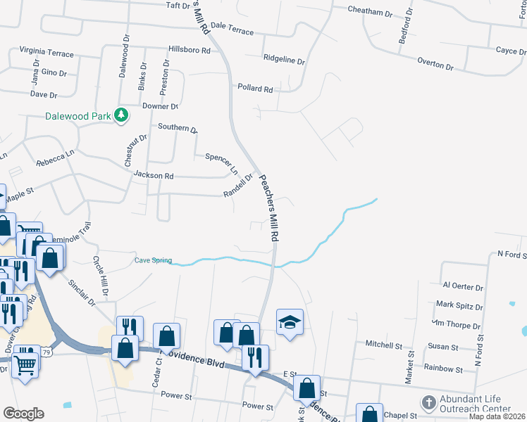 map of restaurants, bars, coffee shops, grocery stores, and more near 584 Peachers Mill Road in Clarksville