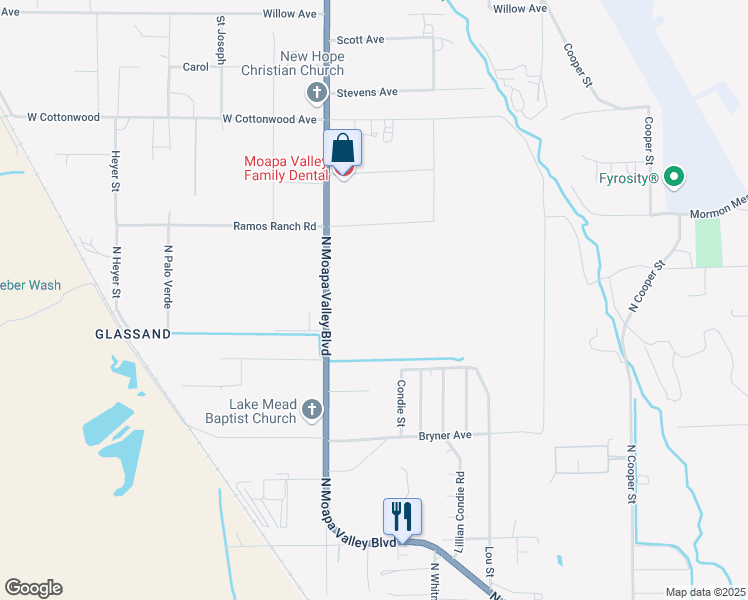 map of restaurants, bars, coffee shops, grocery stores, and more near 955 Warren Haynes Street in Moapa Valley