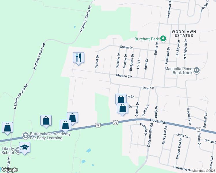 map of restaurants, bars, coffee shops, grocery stores, and more near 608 Joshua Drive in Clarksville