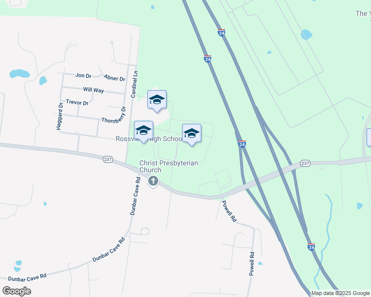 map of restaurants, bars, coffee shops, grocery stores, and more near 1237 Rossview Road in Clarksville