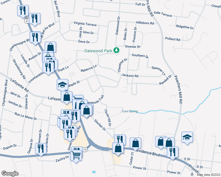 map of restaurants, bars, coffee shops, grocery stores, and more near 56 Chestnut Drive in Clarksville