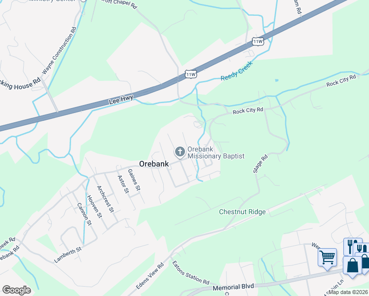 map of restaurants, bars, coffee shops, grocery stores, and more near 204 Mount Vernon Drive in Kingsport