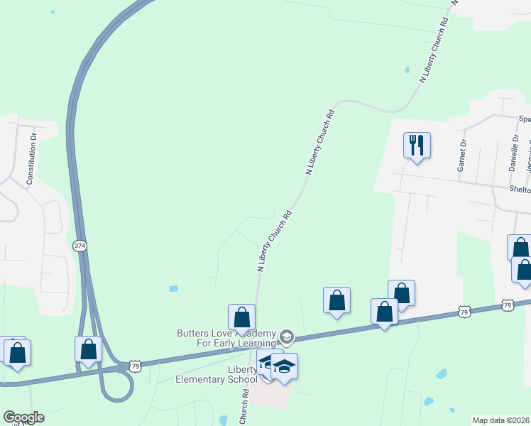 map of restaurants, bars, coffee shops, grocery stores, and more near 1025 North Liberty Church Road in Clarksville