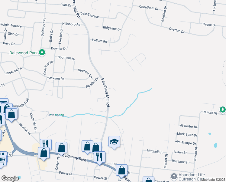 map of restaurants, bars, coffee shops, grocery stores, and more near 512 Peachers Ridge Road in Clarksville