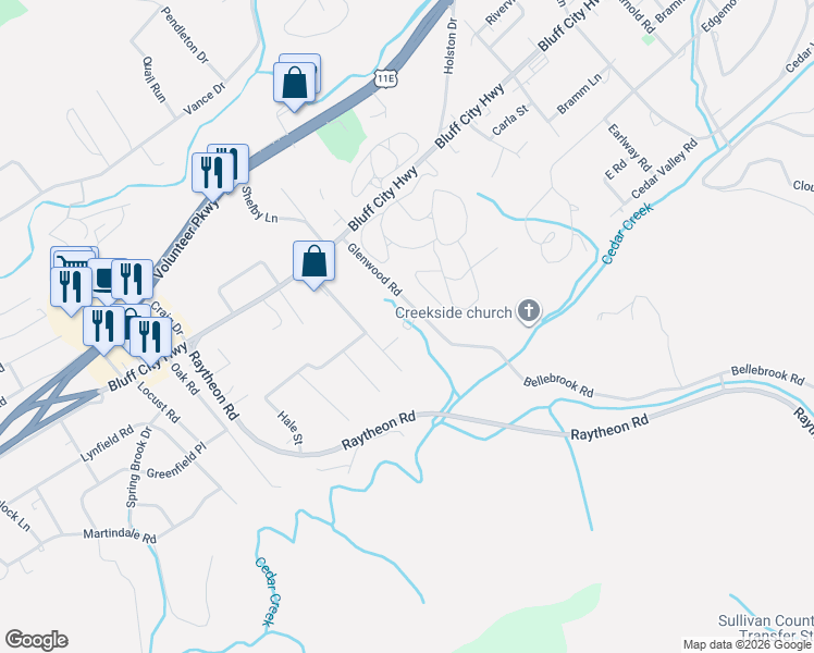 map of restaurants, bars, coffee shops, grocery stores, and more near 307 Tween Hills Road in Bristol