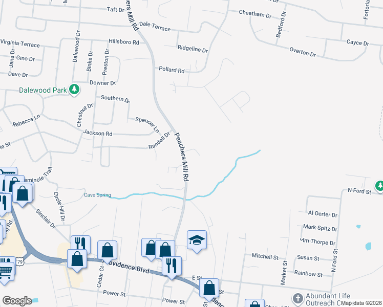 map of restaurants, bars, coffee shops, grocery stores, and more near 512 Peachers Ridge Road in Clarksville