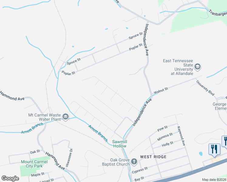 map of restaurants, bars, coffee shops, grocery stores, and more near 621 Seven Oaks Drive in Mount Carmel