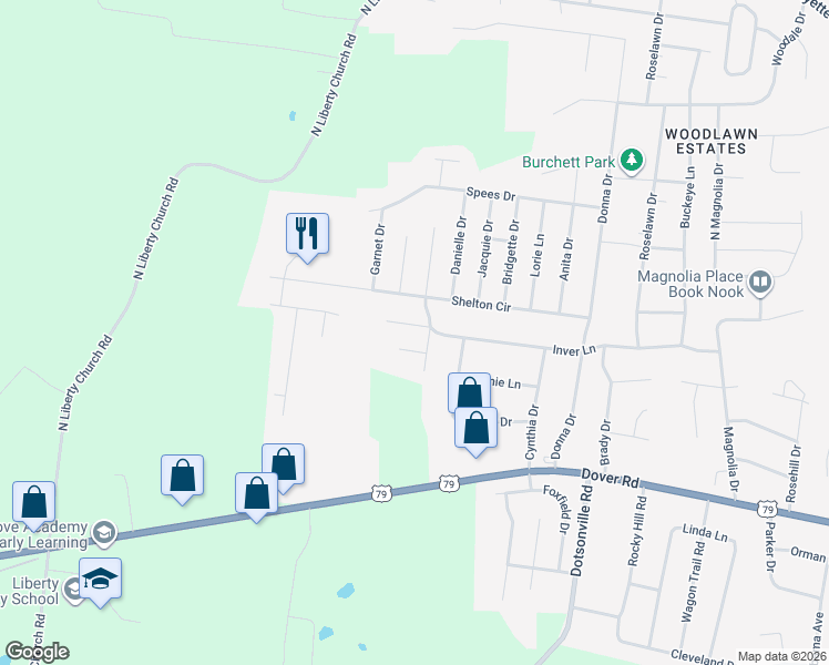 map of restaurants, bars, coffee shops, grocery stores, and more near 728 Inver Lane in Clarksville
