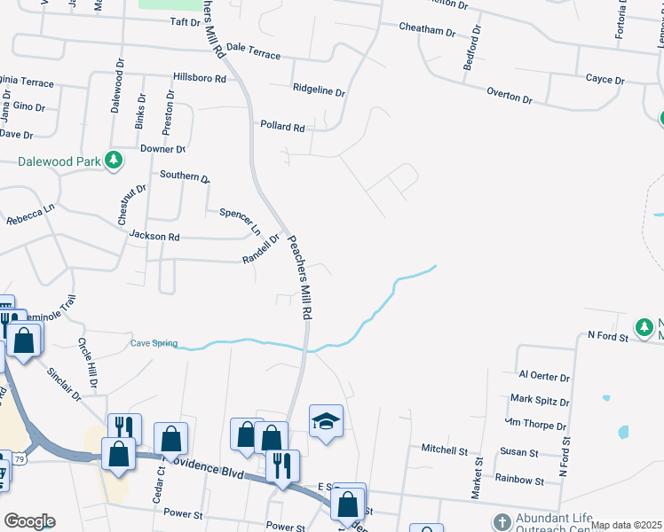 map of restaurants, bars, coffee shops, grocery stores, and more near 537 Peachers Ridge Road in Clarksville