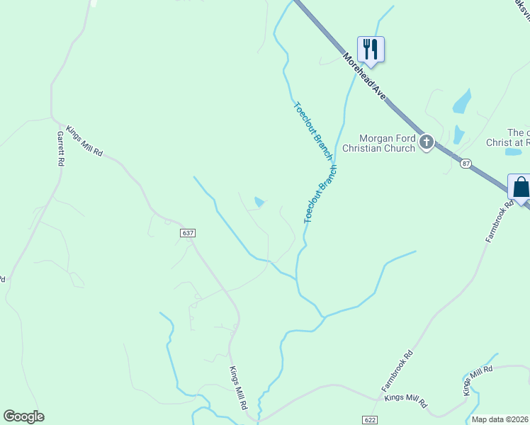 map of restaurants, bars, coffee shops, grocery stores, and more near 473 Bunk Creek Drive in Ridgeway