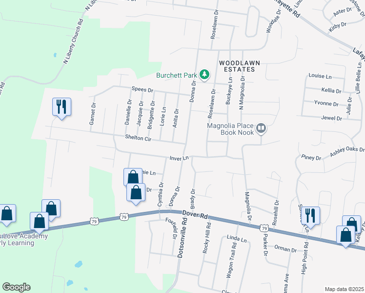 map of restaurants, bars, coffee shops, grocery stores, and more near 700 Shelton Circle in Clarksville