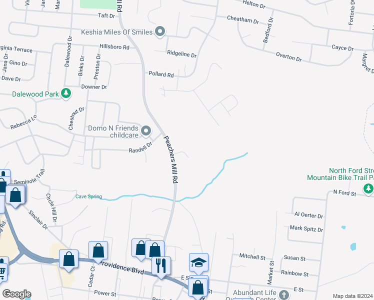 map of restaurants, bars, coffee shops, grocery stores, and more near 519 Peachers Ridge Road in Clarksville