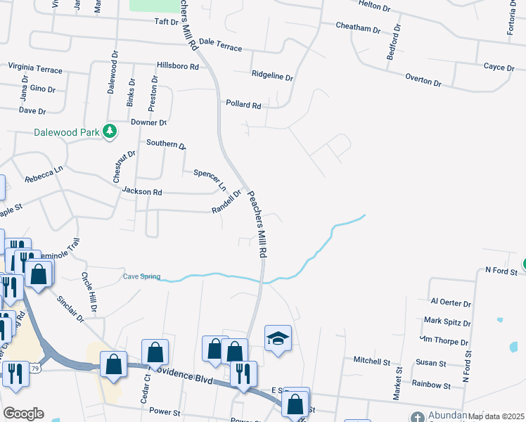 map of restaurants, bars, coffee shops, grocery stores, and more near 593 Peachers Mill Road in Clarksville