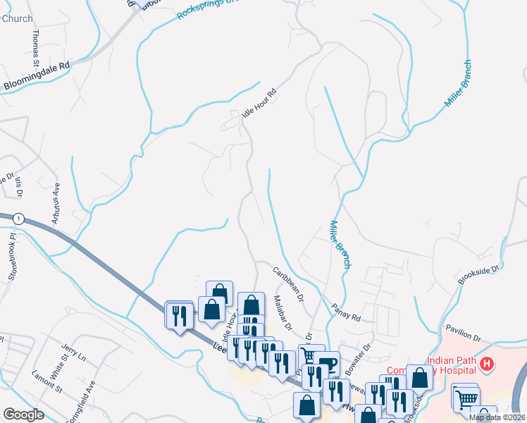 map of restaurants, bars, coffee shops, grocery stores, and more near 2104 Saint Erics Court in Kingsport