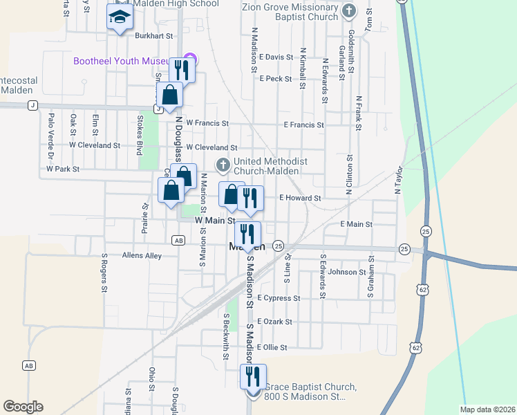 map of restaurants, bars, coffee shops, grocery stores, and more near 100-148 East Howard Street in Malden