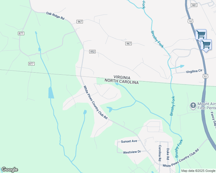 map of restaurants, bars, coffee shops, grocery stores, and more near 147 Kimberly Street in Mount Airy