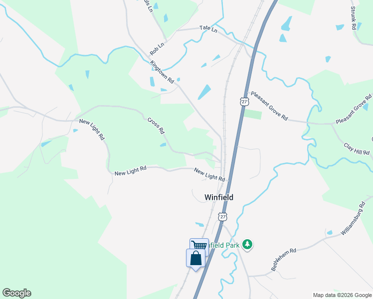 map of restaurants, bars, coffee shops, grocery stores, and more near 340 Cross Road in Winfield