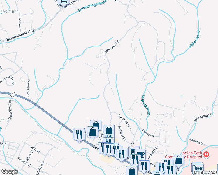 map of restaurants, bars, coffee shops, grocery stores, and more near 2104 Saint Erics Court in Kingsport