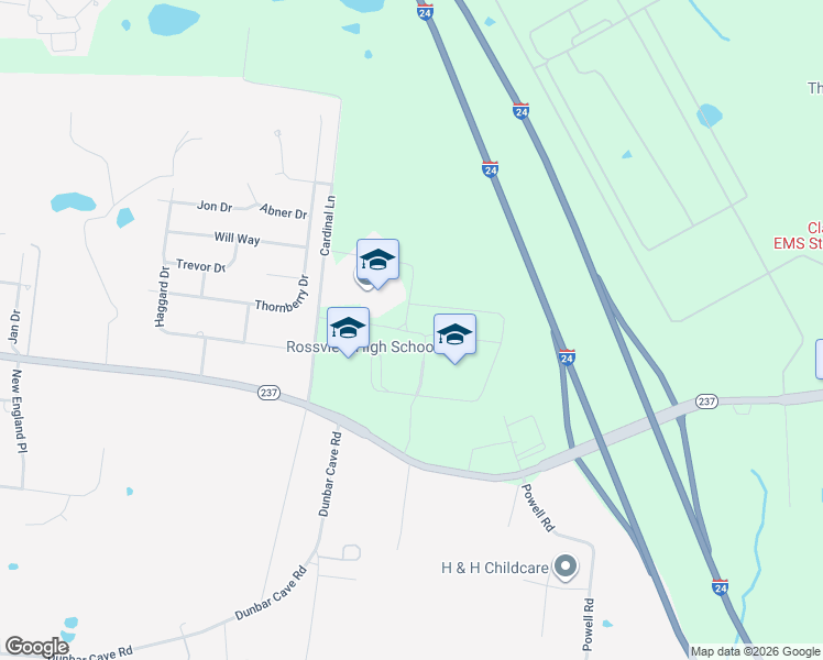 map of restaurants, bars, coffee shops, grocery stores, and more near Bosley Lane in Clarksville