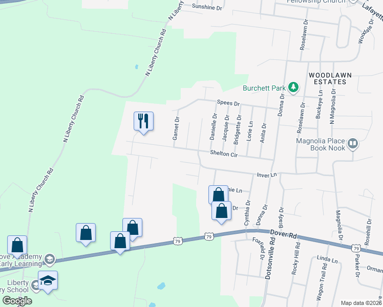 map of restaurants, bars, coffee shops, grocery stores, and more near 802 Shelton Circle in Clarksville