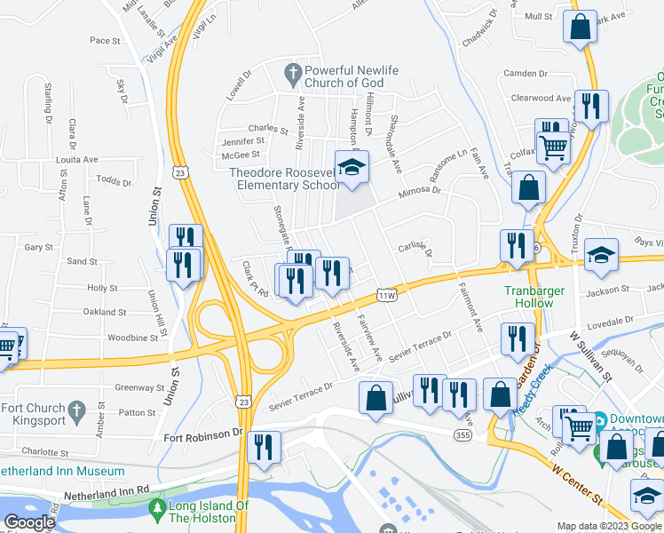 map of restaurants, bars, coffee shops, grocery stores, and more near 914 Fairview Avenue in Kingsport