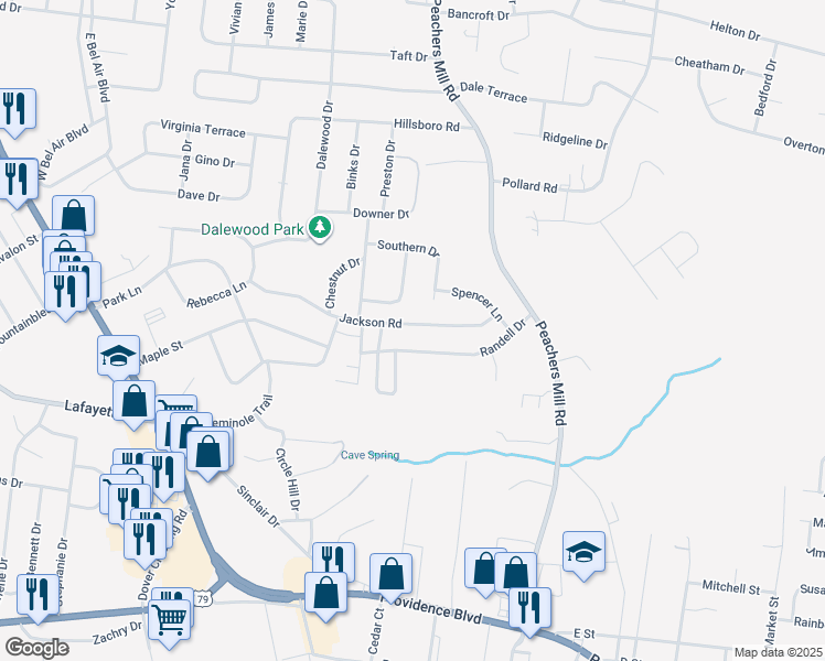 map of restaurants, bars, coffee shops, grocery stores, and more near 330 Jackson Road in Clarksville