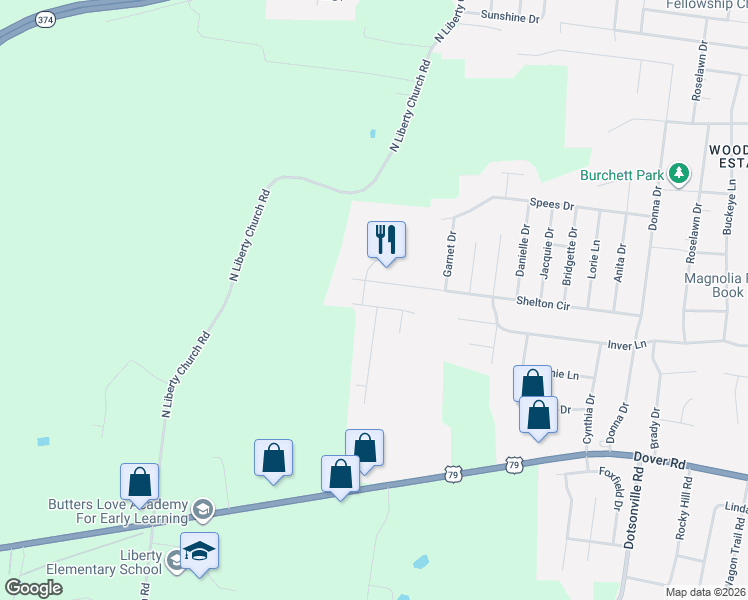 map of restaurants, bars, coffee shops, grocery stores, and more near 1499 Coronado Drive in Clarksville