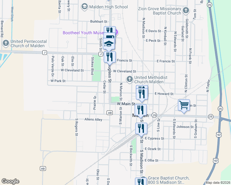map of restaurants, bars, coffee shops, grocery stores, and more near 351 West Howard Street in Malden