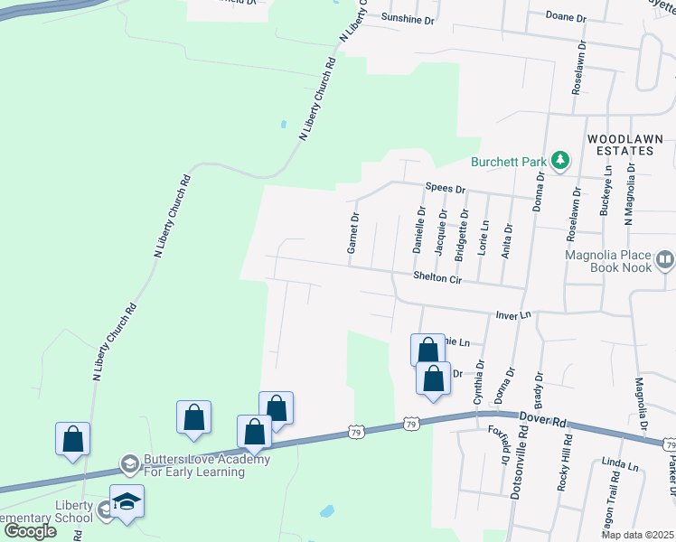 map of restaurants, bars, coffee shops, grocery stores, and more near 820 Shelton Circle in Clarksville