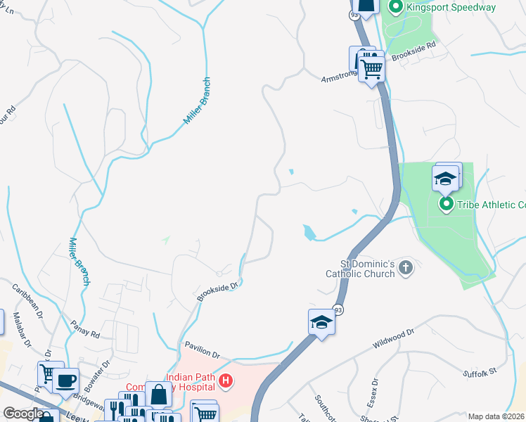 map of restaurants, bars, coffee shops, grocery stores, and more near 232 Brookside Cir in Kingsport