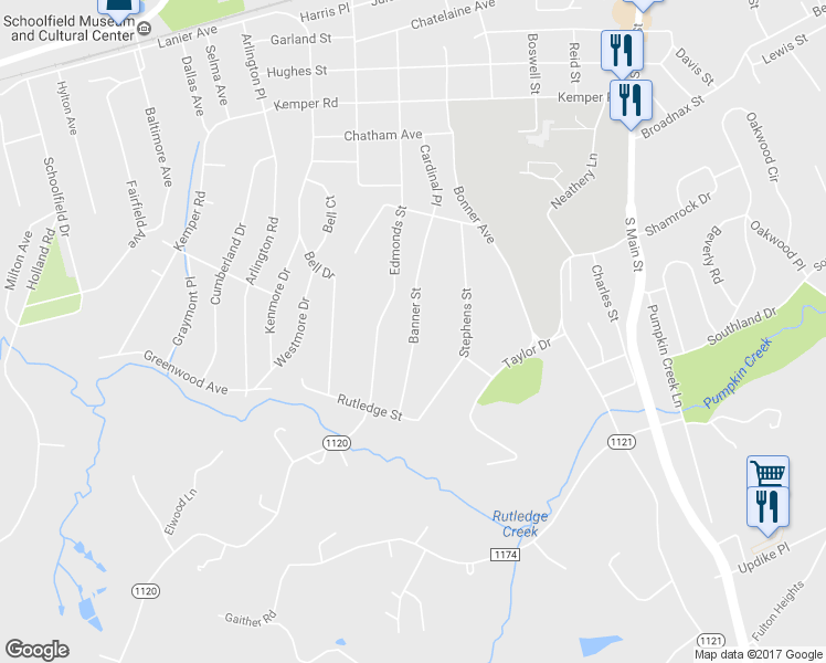 map of restaurants, bars, coffee shops, grocery stores, and more near 202 Banner Street in Danville