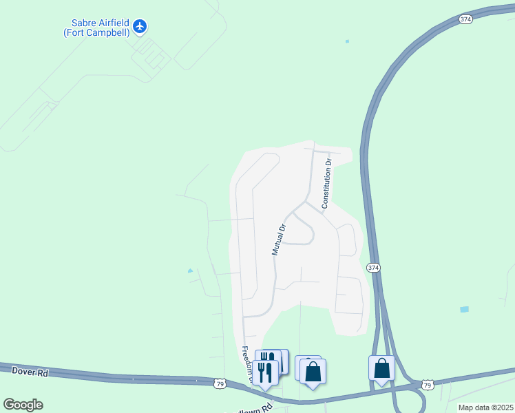 map of restaurants, bars, coffee shops, grocery stores, and more near 1312 Freedom Drive in Clarksville