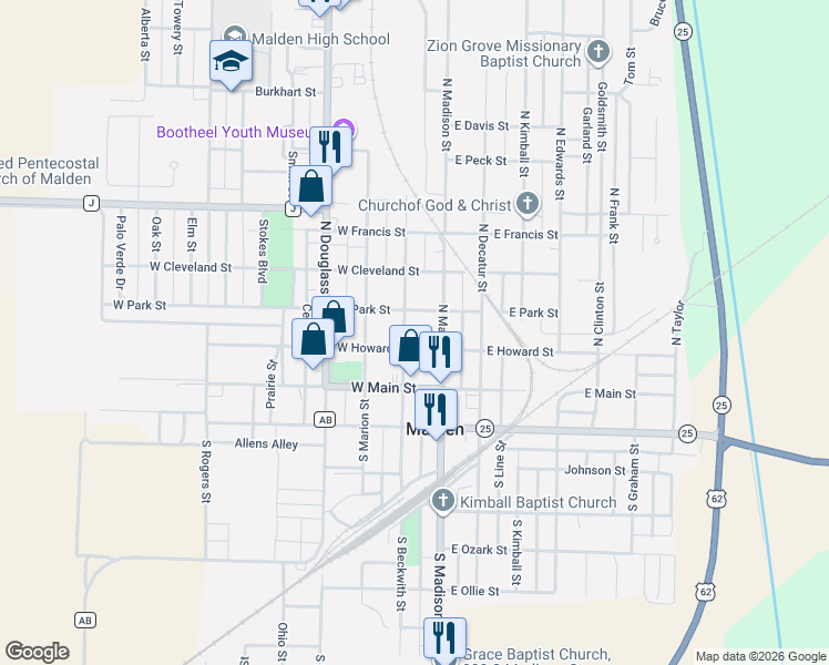 map of restaurants, bars, coffee shops, grocery stores, and more near 151-199 West Howard Street in Malden