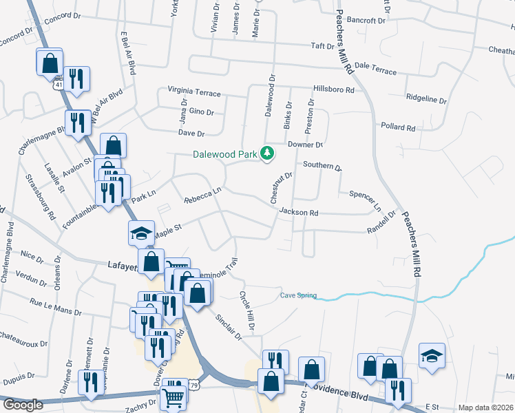 map of restaurants, bars, coffee shops, grocery stores, and more near 63 Maple Street in Clarksville