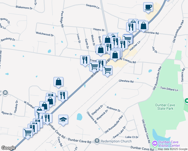 map of restaurants, bars, coffee shops, grocery stores, and more near in Clarksville