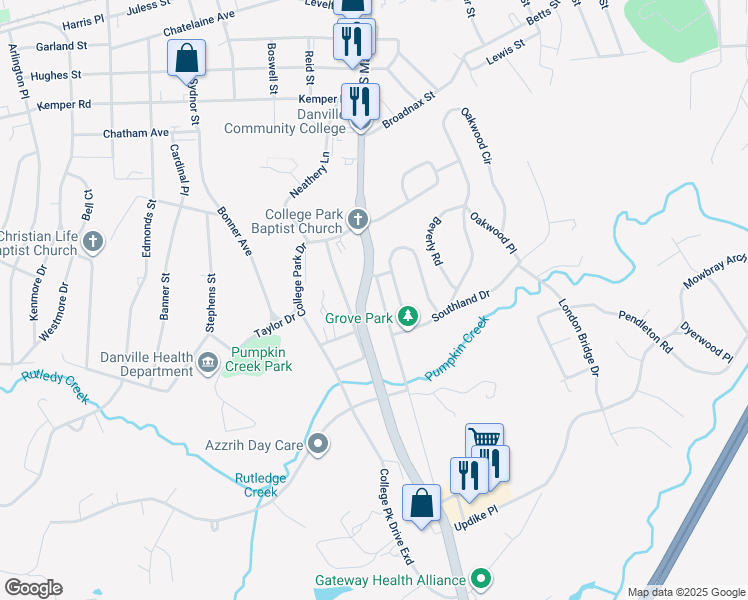 map of restaurants, bars, coffee shops, grocery stores, and more near 1162 Pumpkin Creek Lane in Danville