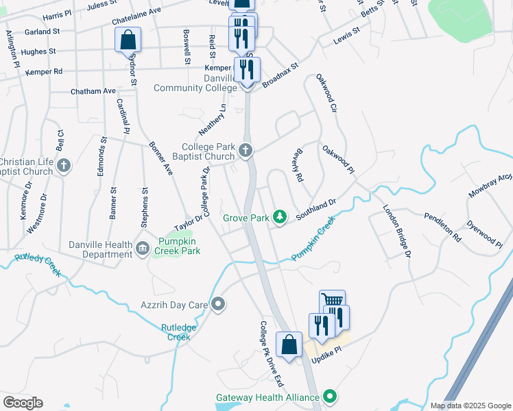 map of restaurants, bars, coffee shops, grocery stores, and more near 1162 Pumpkin Creek Lane in Danville