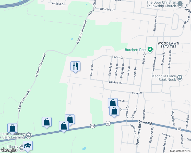 map of restaurants, bars, coffee shops, grocery stores, and more near 588 Kathryn Court in Clarksville
