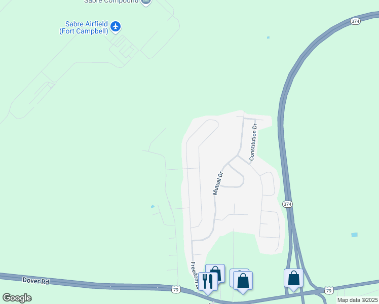 map of restaurants, bars, coffee shops, grocery stores, and more near 1163 Freedom Drive in Clarksville