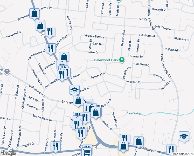 map of restaurants, bars, coffee shops, grocery stores, and more near 103 Rebecca Lane in Clarksville
