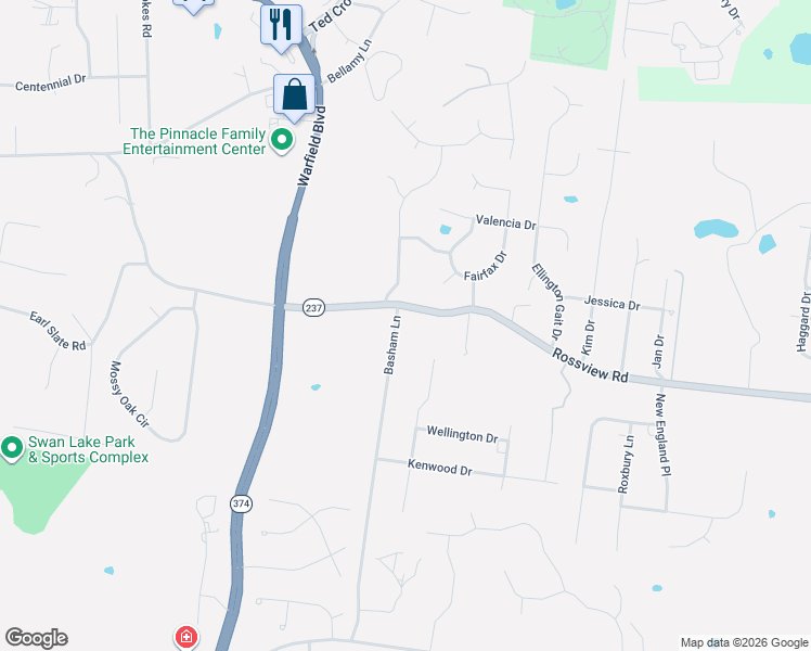 map of restaurants, bars, coffee shops, grocery stores, and more near 2123 Basham Lane in Clarksville