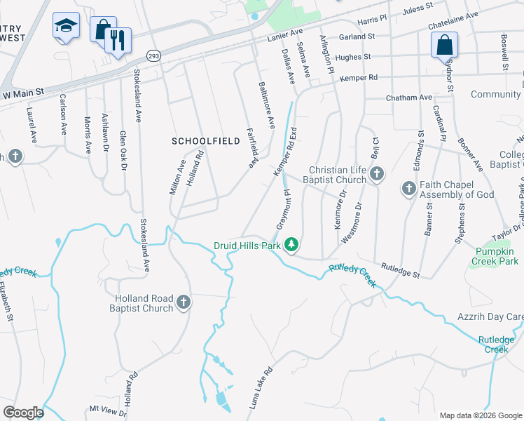 map of restaurants, bars, coffee shops, grocery stores, and more near 1512 Kemper Road Exd in Danville