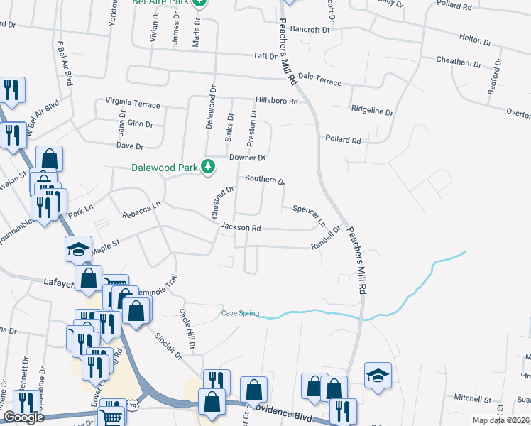 map of restaurants, bars, coffee shops, grocery stores, and more near 312 Plantation Drive in Clarksville